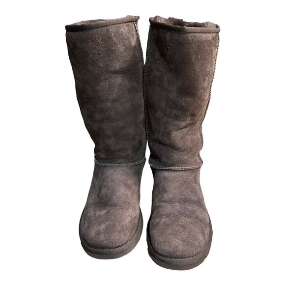 UGG Chocolate Brown 12" High Brown Suede Boots Womens Size 6 - Picture 1 of 10